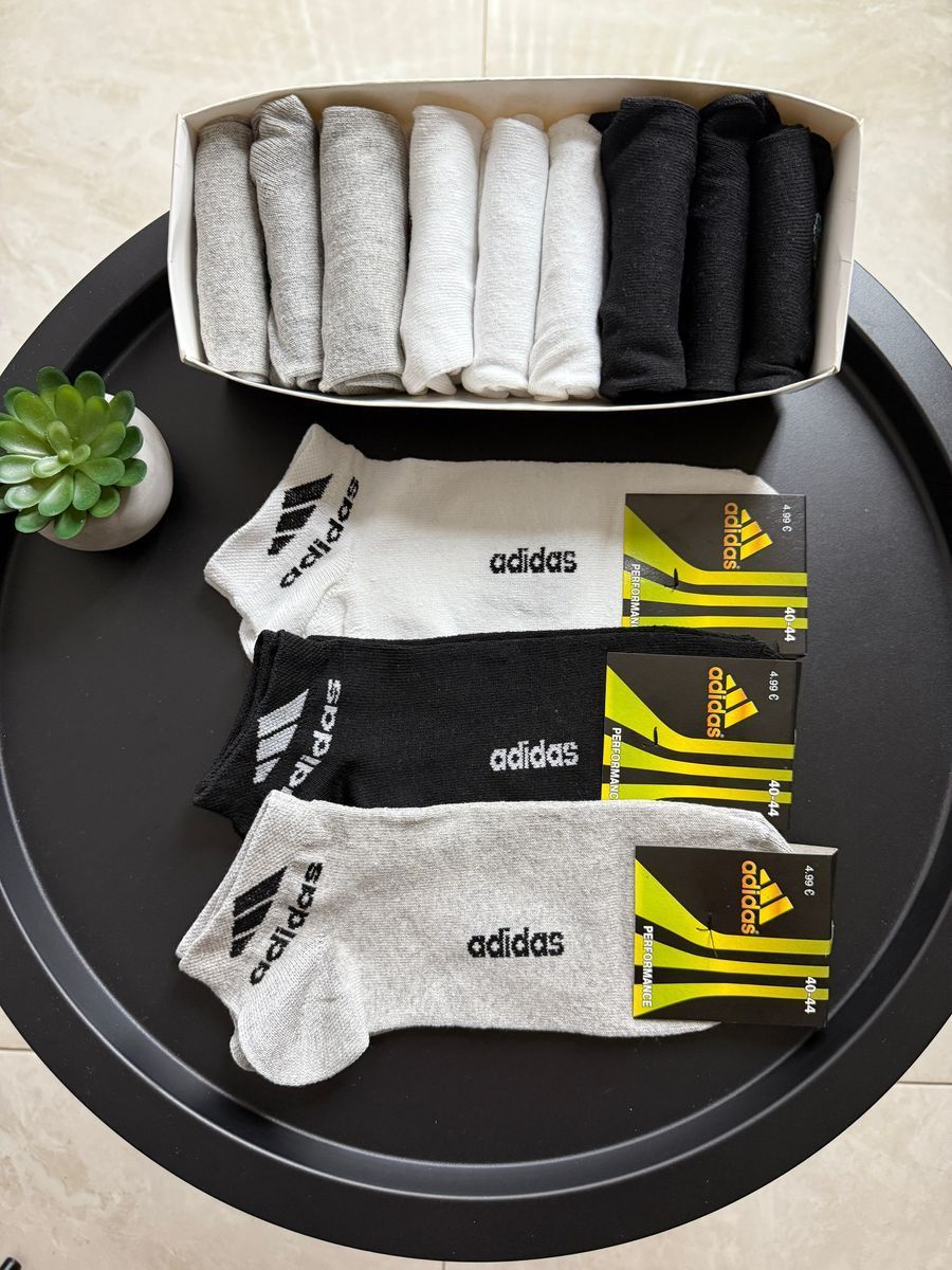 Набір чоловічих спортивних шкарпеток Adidas | Комплект 9 пар (Чорні, бавовна) NM-0000008 фото