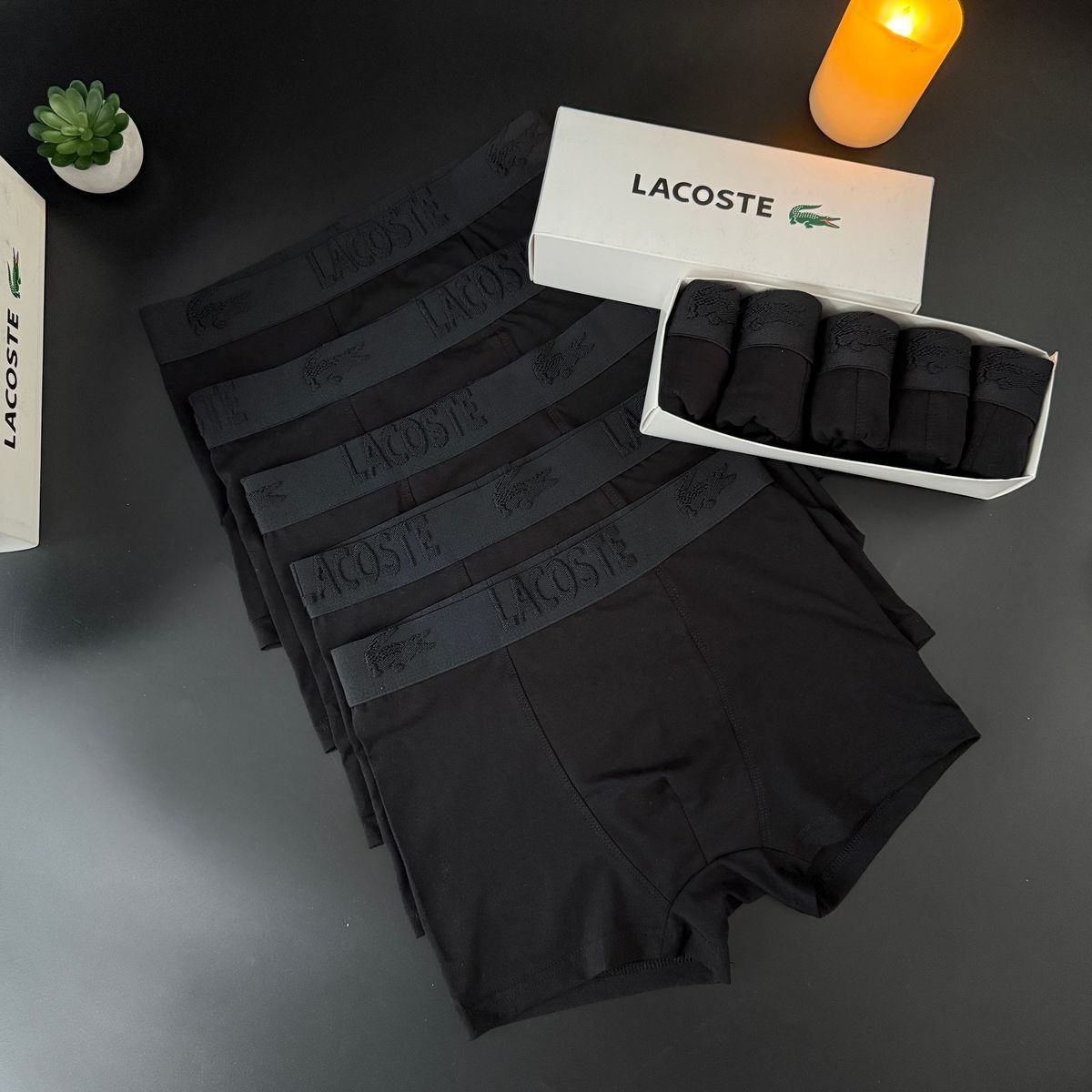 Набір чоловічої білизни Туреччина Lacoste (Лакост) | Бавовняні боксери, 5 штук MTT-0000043 фото