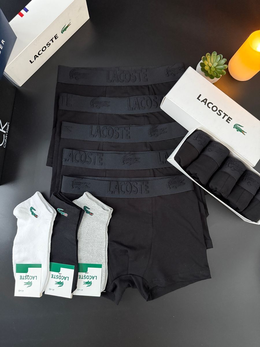 Набір чоловічої білизни Туреччина Lacoste (Лакост) | Бавовняні боксери, 5 штук MTT-0000043 фото