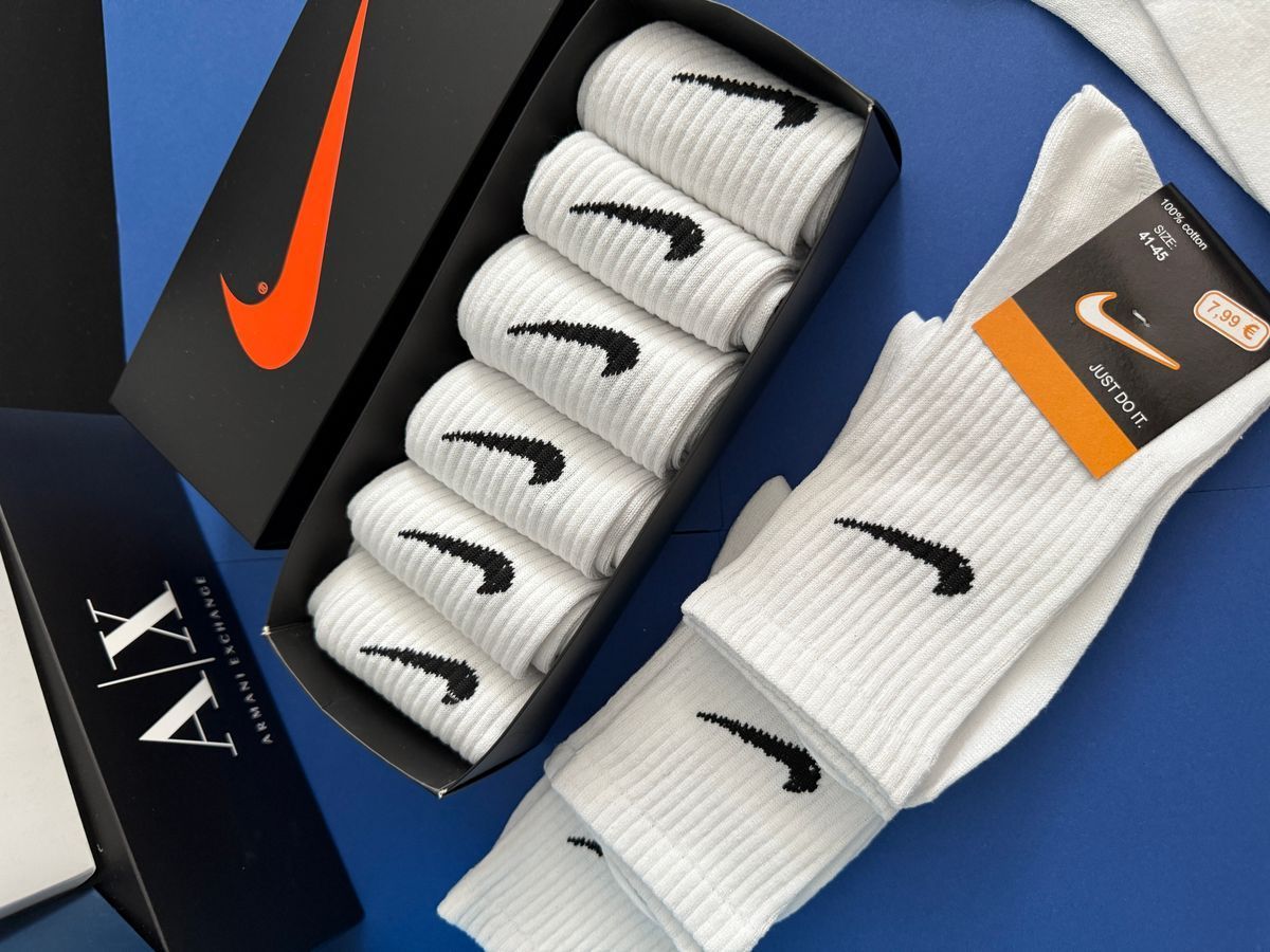 Набір чоловічих спортивних шкарпеток Nike | Комплект 6 пар, високі (Білі, бавовна) NM-0000014 фото